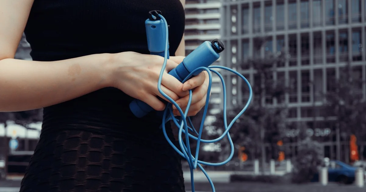Hands holding a plain jump rope outdoors, the simple tool the best smart jump rope 2026 has to improve on