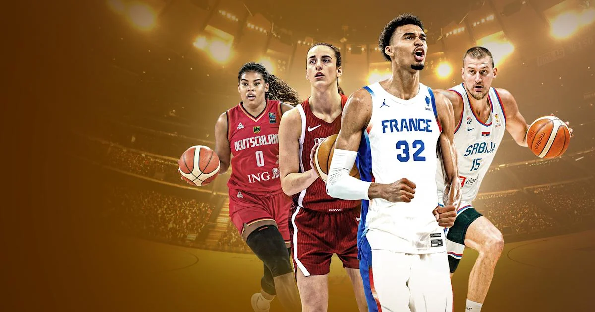 International basketball players in national team jerseys from DAZN promo art, a guide to the top sports streaming service for usa buyers