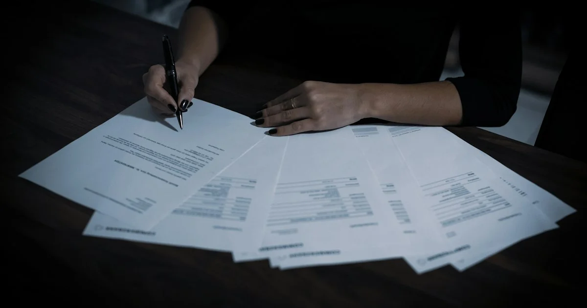 A person signing a printed form beside a fan of other paperwork, the documents that decide a best refurbished game console 2026 purchase